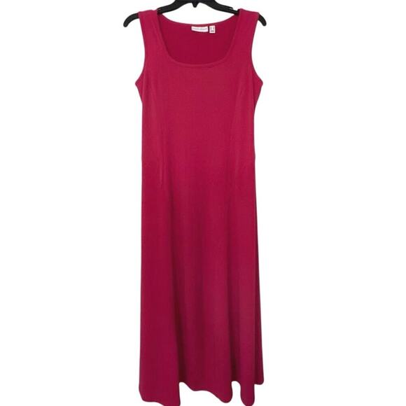 Susan Graver Liquid Knit Bright Pink A Line Midi Dress Summer Travel Size XS New - Picture 1 of 12